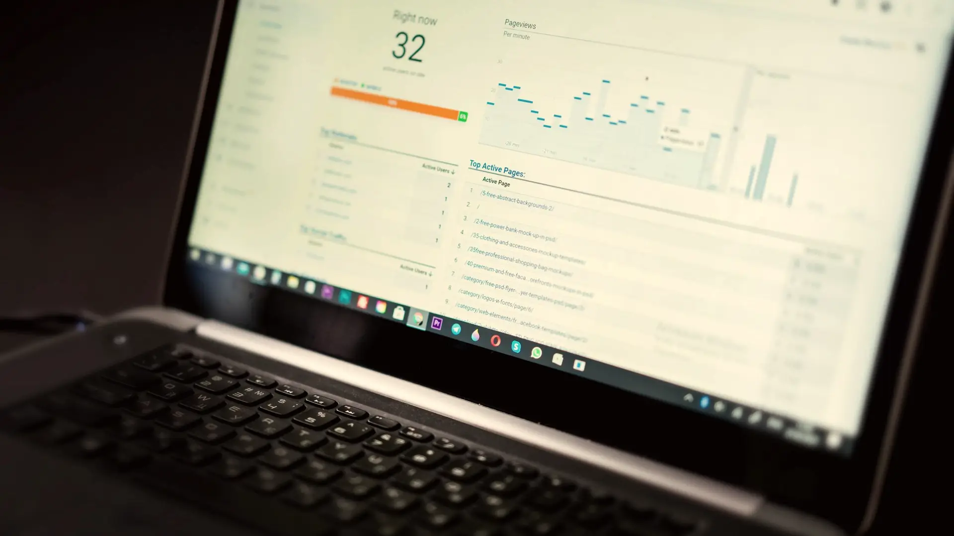 Laptop showing a revenue analytics dashboard with charts and key figures